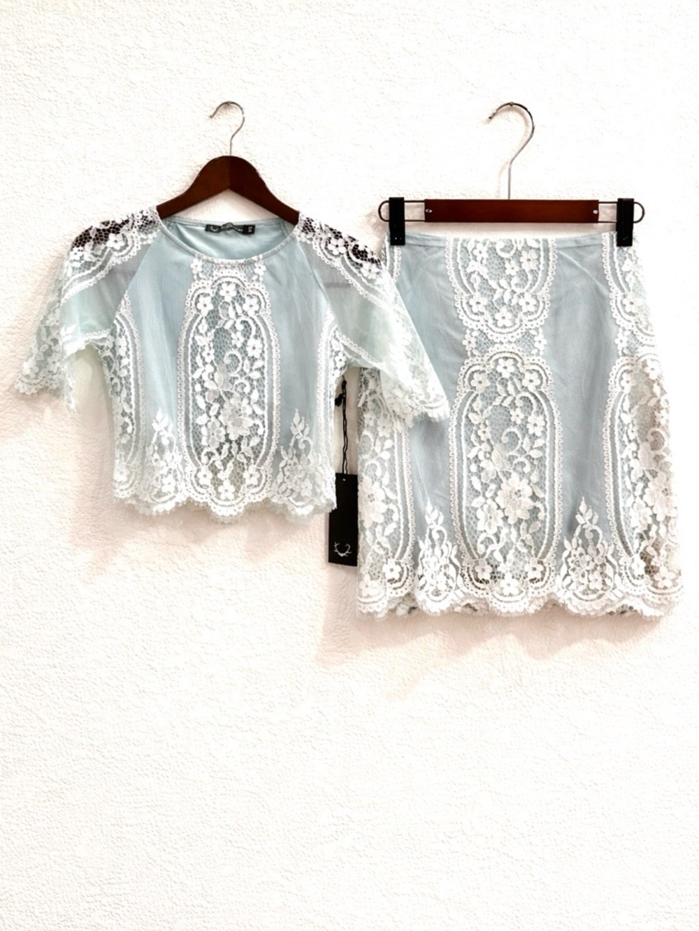 NWT For Love & Lemons Lace Two Piece Set Crop Top & Mini Skirt Boho Romantic XS - Picture 3 of 14